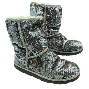 UGG Boots Reversible Gold Bronze Size 9 S/N 3353 Classic Short Sparkle Sequin